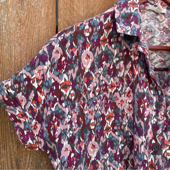 BEACH LUNCH LOUNGE Women’s Purple Blue Short Sleeve Waist Tie Shirt Size Small - Picture 5 of 9